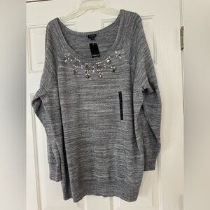 torrid Gray Embellished Scoop Neck Pullover Sweater NEW